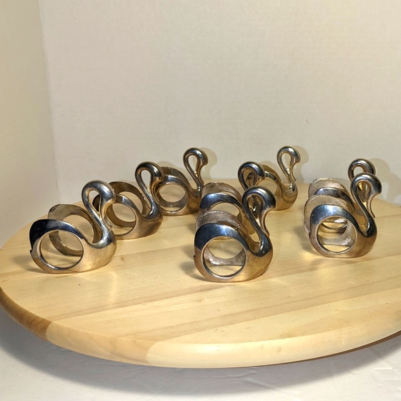 Vtg Silver Plated Swan Napkin Rings 8 - Picture 1 of 5